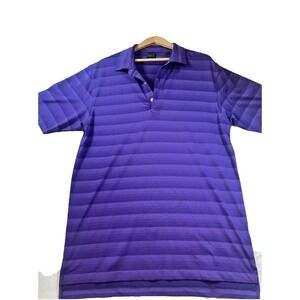 Dunning Shirt Mens Golf Polo Large Purple Stripe Quick Dry Stretch Performance
